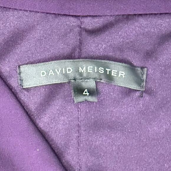 David Meister Ruched Asymmetrical Purple Faux Wrap Long Sleeve Sheath Dress sz 4 - Picture 5 of 12